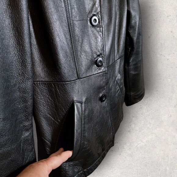 Wilsons Maxima Womens Black Leather Jacket Large VTG 90s Button Front Pockets - Picture 4 of 13